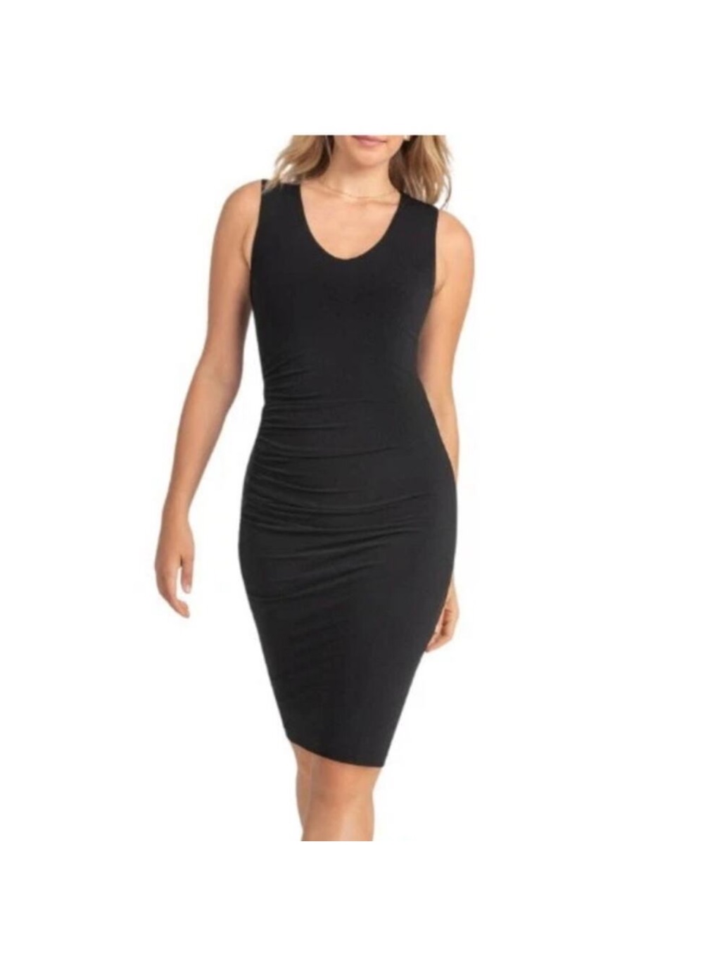 Honeylove Inner Power Sleeveless Sculpting Dress 2x Black Ruched Shaping
